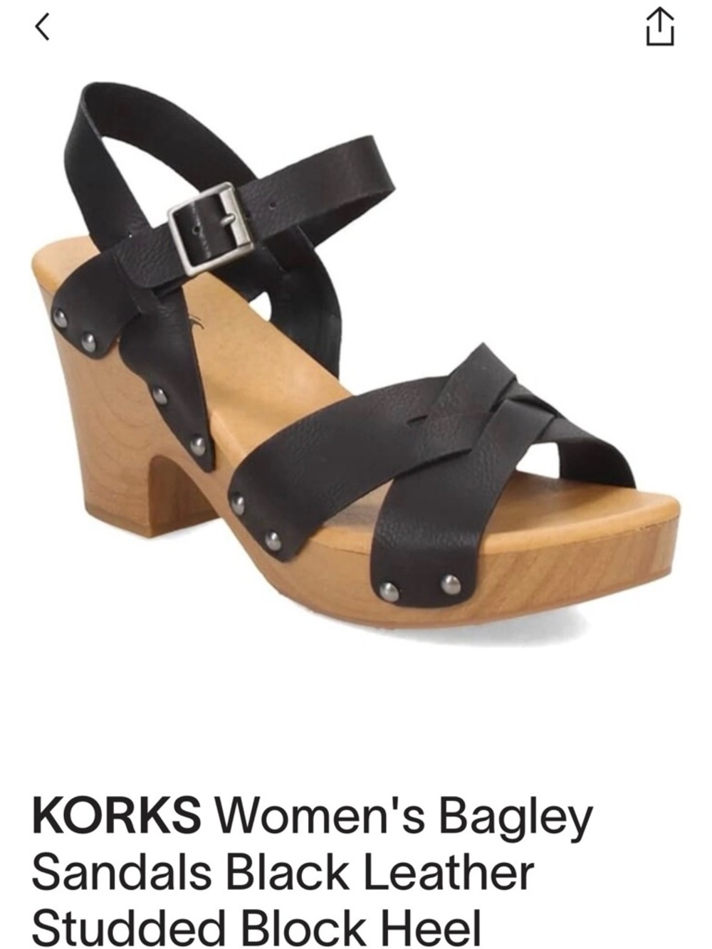 Kork-Ease Black Leather Studded Wooden Block Heel Sandals